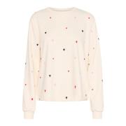 Saint Tropez Broderade Hjärtan Sweatshirt Ice Multi Beige, Dam