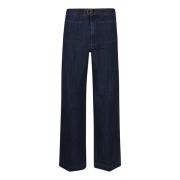 Polo Ralph Lauren Blå Denim Wide Leg Byxor Blue, Dam