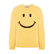 Moschino Gul Stickad Tröja med Smiley Ansikte Yellow, Herr