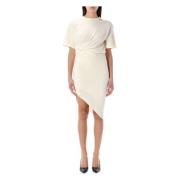 Mugler Snövit Draperad Dagsklänning White, Dam