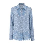 Ermanno Scervino Silkesblommig långärmad skjorta Blue, Dam