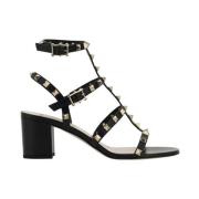 Valentino Garavani Studded Chunky Heel Lädersandaler Black, Dam