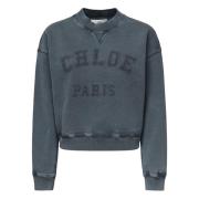 Chloé Blå Rundhals Sweatshirt Kort Design Blue, Dam