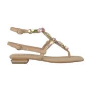 ALMA EN PENA Platt grekisk sandal med ankelrem Beige, Dam