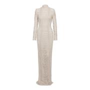 Balmain Öppenwork macramé maxi klänning Beige, Dam