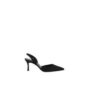 Manolo Blahnik Silk Satin Slingback Pumps med Veckad Design Black, Dam