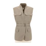 Brunello Cucinelli Bomullsgilet med tryckknappstängning Beige, Dam