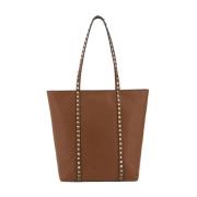 Valentino Garavani Studded Granatläder Toteväska Brown, Dam