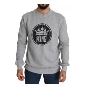 Dolce & Gabbana Krona Kung Tryck Bomull Pullover Tröja Gray, Herr