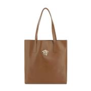 Versace Elegant lädertoteväska med Medusa-plakett Brown, Dam