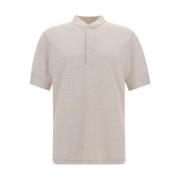 Brunello Cucinelli Räfflad Linne Polotröja med Knappar Beige, Herr