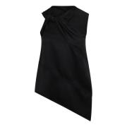 Jil Sander Satin Top med Asymmetrisk Krage Black, Dam