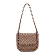 Bottega Veneta Liten axelväska i Taupe Grey-Gold Brown, Dam