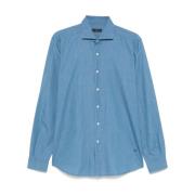 Fay Blå Button-Up Skjorta med Spridkrage Blue, Herr