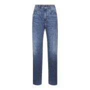 Brunello Cucinelli Blå Straight Leg Jeans med Monili Broderi Blue, Dam