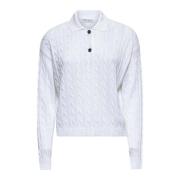 Brunello Cucinelli Vit Paljett Kabelstickad Polo White, Dam