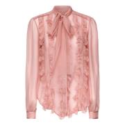 Dolce & Gabbana Rosa silke ruffle skjorta med rosett Pink, Dam