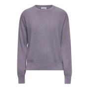 Brunello Cucinelli Lila Ribbad Crewneck Tröja med Monili Broderi Purpl...