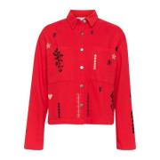 Saint Tropez Flame Scarlet Broderad Jeansjacka Red, Dam