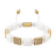 Nialaya Women's White Ceramic Flatbead Bracelet with Gold CZ Yellow, D...