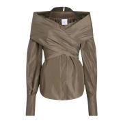 Patou Nylon Crossover Blus med Grosgrain Detalj Brown, Dam