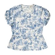 Munthe Elegant Print Blus med Rynkade Detaljer Blue, Dam