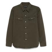 Tom Ford Bomullsknapp Front Overshirt Green, Herr