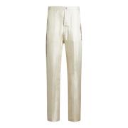 Etro Lyxiga Ivory Silke Jacquard Byxor Beige, Herr