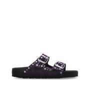 Birkenstock Svarta Lädersandaler för Kvinnor Purple, Dam