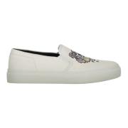 Kenzo Broderade Canvas Slip-On Sneakers White, Dam