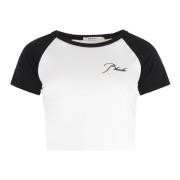 Rhude Bomulls Crop Top med Ribbad Halsringning White, Dam