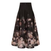 Zimmermann Svart Silk Linne Midi Kjol Black, Dam