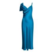 Alberta Ferretti Turkos Grön Satin Spagettiband Klänning Blue, Dam