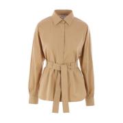 Max Mara Beige Bomullspoplin Skjorta med Klassisk Krage Beige, Dam