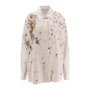 Dries Van Noten Paillett- och Nitar Bomullsskjorta White, Dam