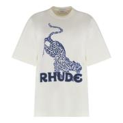 Rhude T-shirt i bomull med tryck fram White, Dam