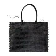 Twinset Svart vävd halm shopper väska Black, Dam