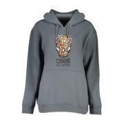 Cavalli Class Leopard Head Hoodie Sweatshirt Gray, Dam