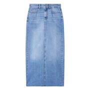 Patrizia Pepe Denim Maxi Kjol med Djup Split Blue, Dam