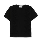 Ermanno Scervino Svart Crew Neck T-shirt med Genomskinliga Paneler Bla...