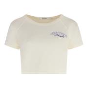 Rhude Logo Cotton Crop Top med Ribbad Halslinning Beige, Dam