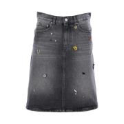 Marc Jacobs Kristallprydd Denim A-linje Kjol Gray, Dam