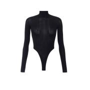 Elisabetta Franchi Svart Ribbad Hög Hals Body Topp Black, Dam