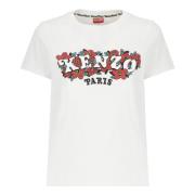 Kenzo Vit Bomull T-shirt med Logotyptryck White, Dam