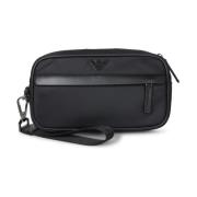 Emporio Armani Svart Nylon Bumväska Kompakt Black, Herr