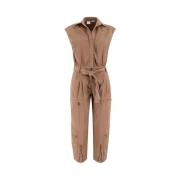 PINKO Ärmfri Stretch Bomulls Overall med dragkedjefickor Black, Dam