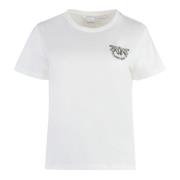 PINKO Crew-neck T-shirt med dekorativa insatser White, Dam