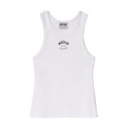 Moschino Vit Ribbad Linne med Logo White, Dam