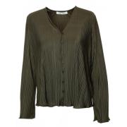 Samsøe Samsøe Pleated V-Neck Blouse med Batwing-ärmar Green, Dam