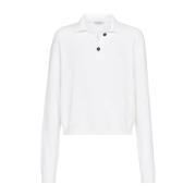 Brunello Cucinelli Vit Bomull Ribbstickad Piké White, Dam